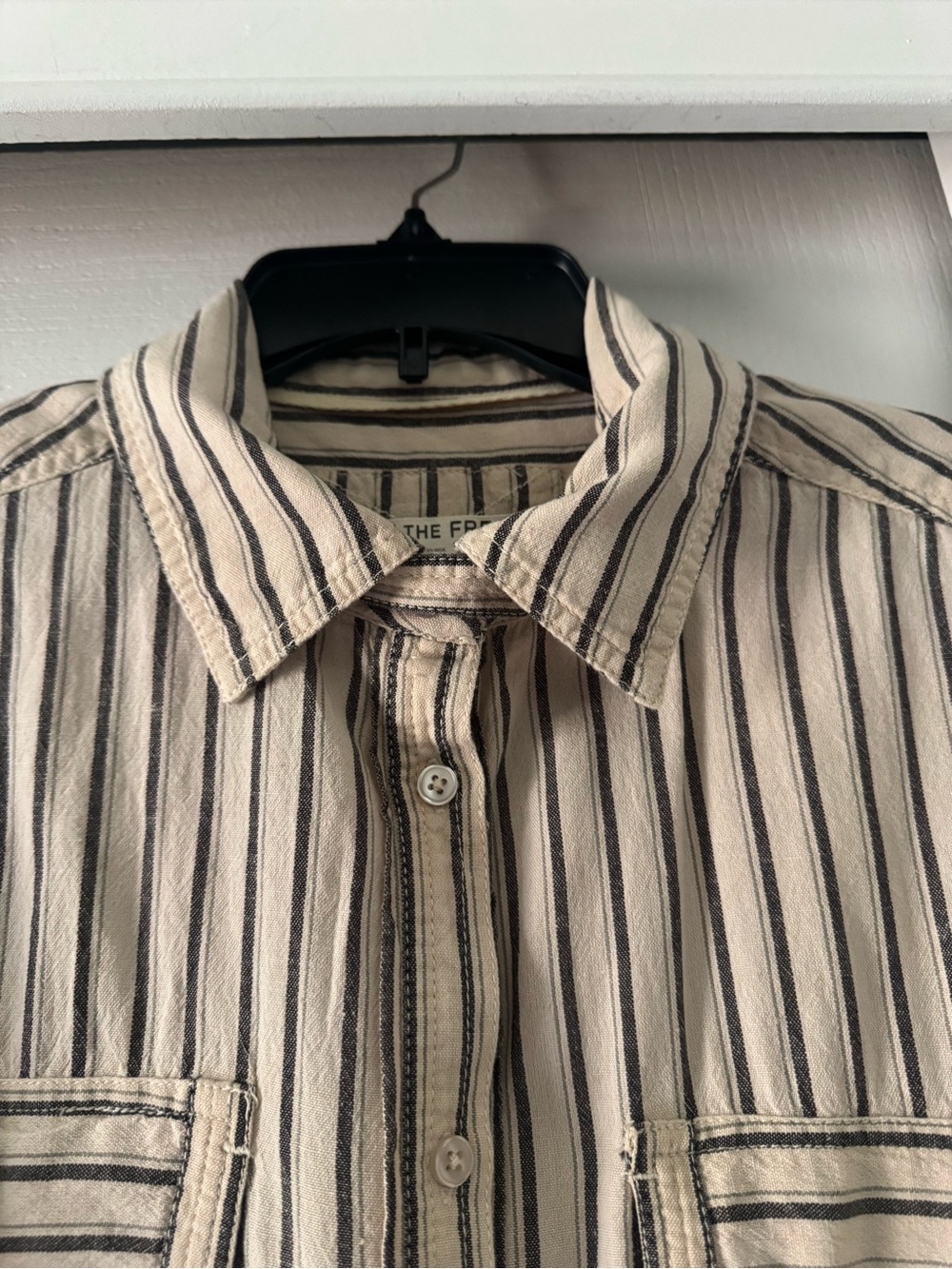 We the Free Christopher
Blouse Tan Black Stripes Buttondown Short Sleeve  SZ M - Picture 8 of 11